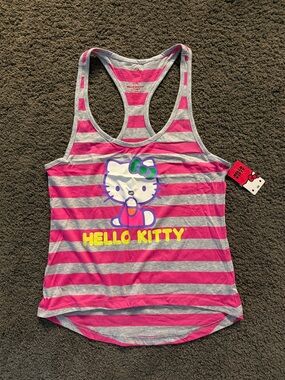 Hello Kitty Pink and Gray Striped Racerback Tank Top